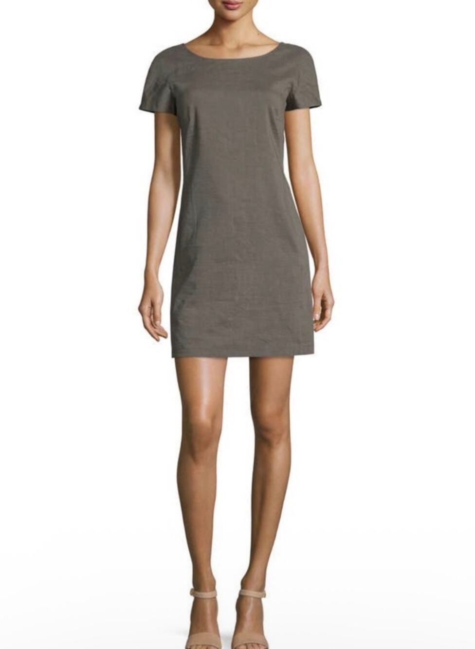 Theory Linen Blend Jamelya Crunch Wash Shift Dress Size 4 Olive Minimalist